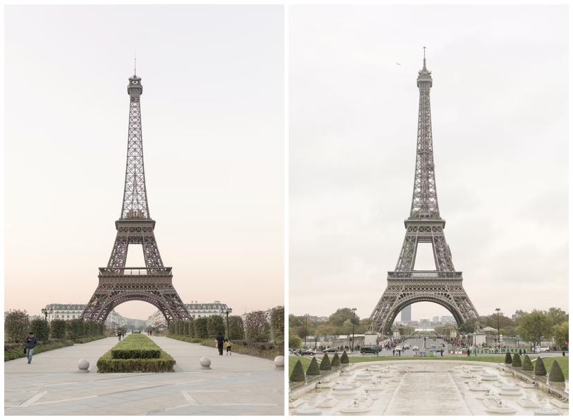 The replica Eiffel Tower compared with the original (right) © François Prost