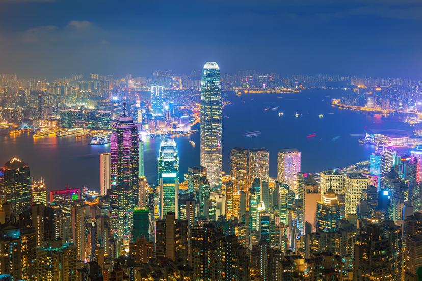 Hong Kong city skyline from Victoria peak, China