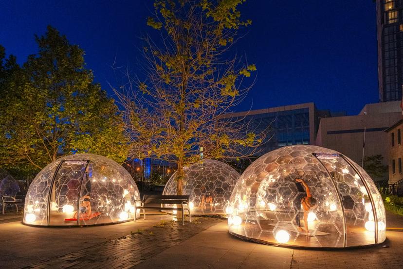The domes give participants approximately 110 square feet of private space © Lmnts Outdoor Studio