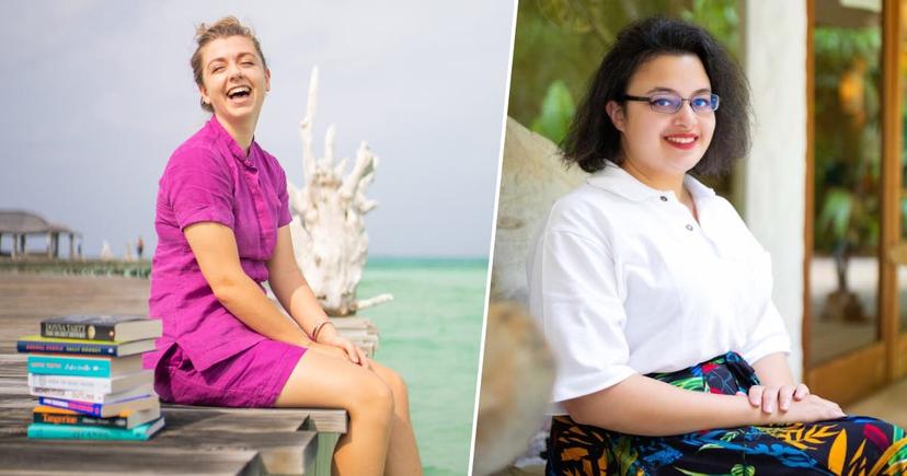 Alice Spencer (l) and Aislinn Shivakumar (r) have bagged the dream jobs of becoming The Barefoot Booksellers in the Maldives ©Julia Neeson