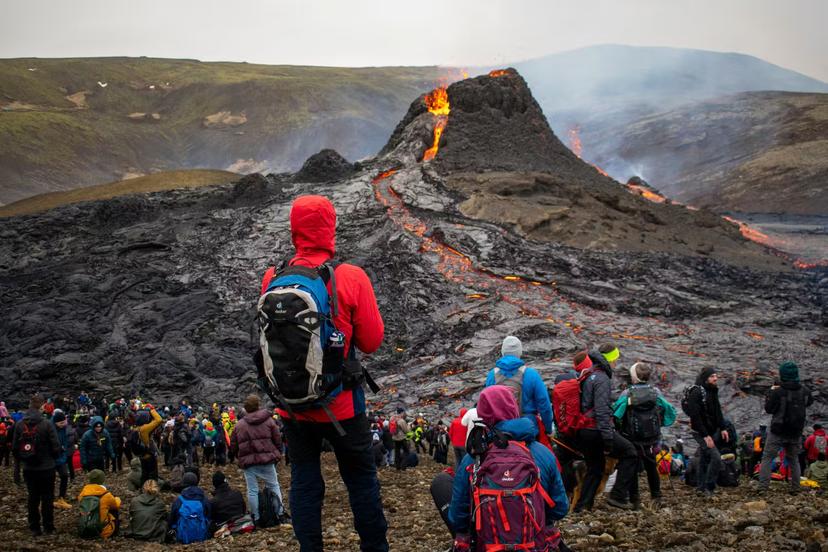 The eruption of the volcano has attracted swathes of curious onlookers © Jeremie Richard/AFP via Getty Images