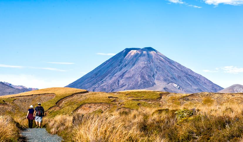 The active volcano Mt. Ngauruhoe in the Tongariro National Park in New Zealand.