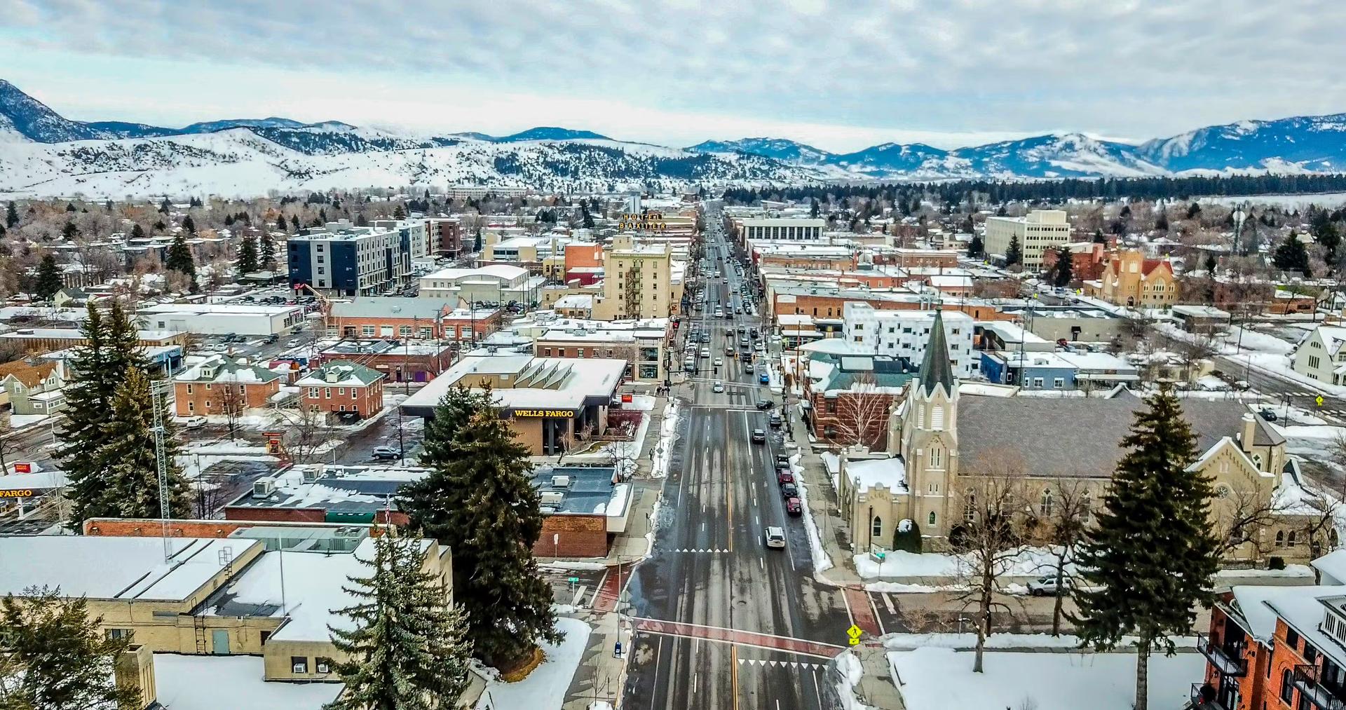 Aerial view of Main Street in Bozeman Montana