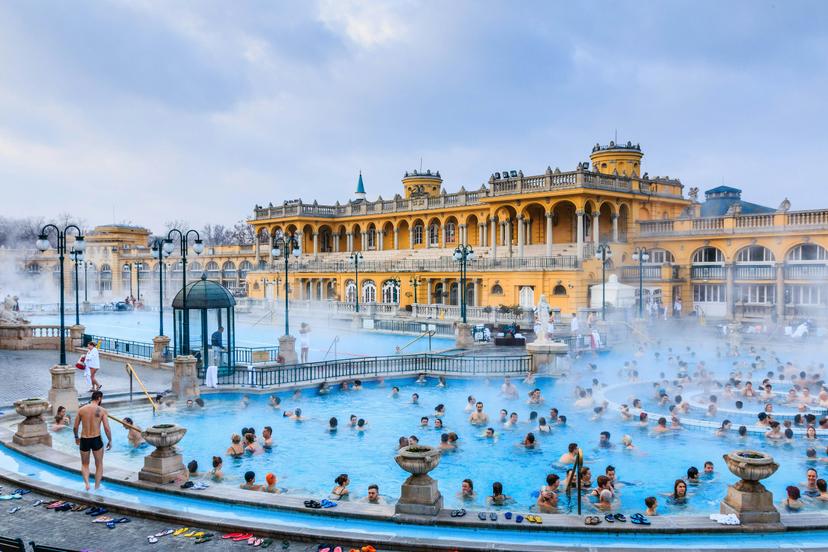 January 1, 2018: Bathers crowd Szechenyi Baths in Budapest.