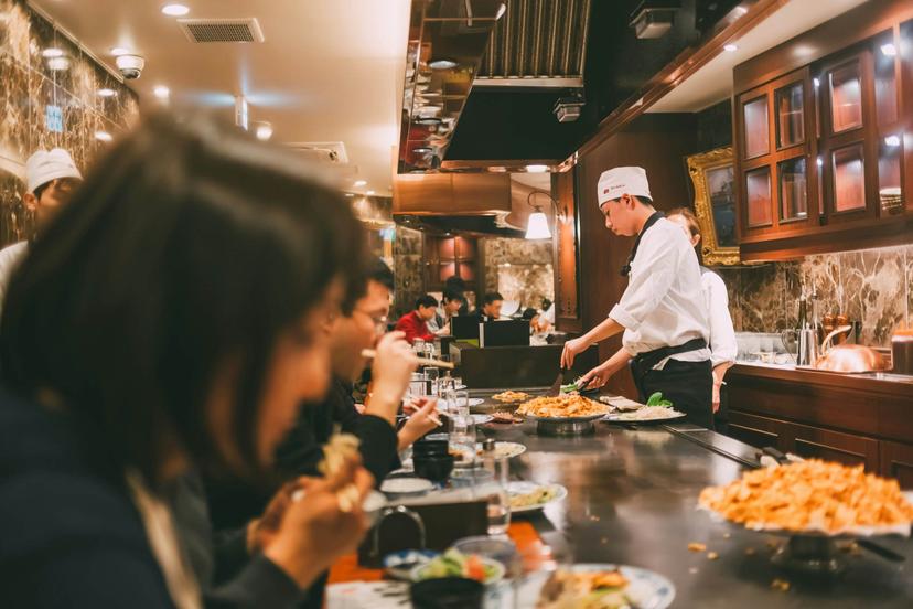 Japanese teppanyaki features beef, shrimp, scallops, lobster, chicken and a variety of vegetables that might include mushrooms, cabbage, carrots, peppers and squash
