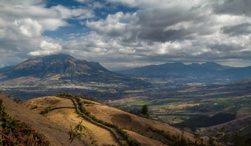 View of Imbabura volcano, city of Ibarra and Otavalo valley