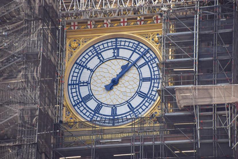 LONDON, UNITED KINGDOM - 2021/09/15: Big Ben's renovated clock face has been unveiled as refurbishment nears completion..Renovation of the famous landmark, whose official name is Elizabeth Tower, began in 2017 and is expected to be completed by early 2022. (Photo by Vuk Valcic/SOPA Images/LightRocket via Getty Images)