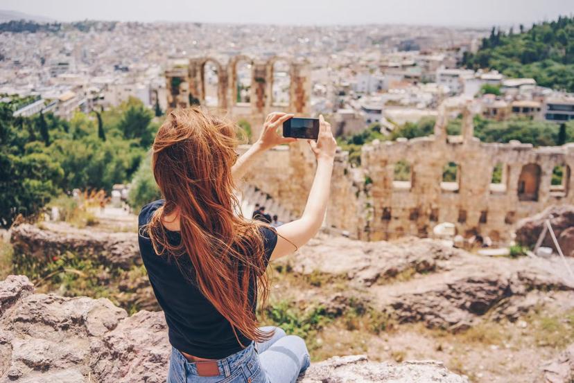 Woman enjoying view in Acropolis of Athens