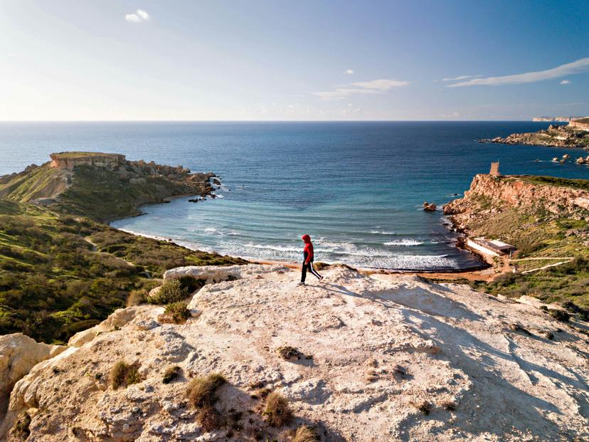 Aerial view of a young man walking along the coast during winter season - stock photo
Aerial view of a young man walking along the west coast of Malta