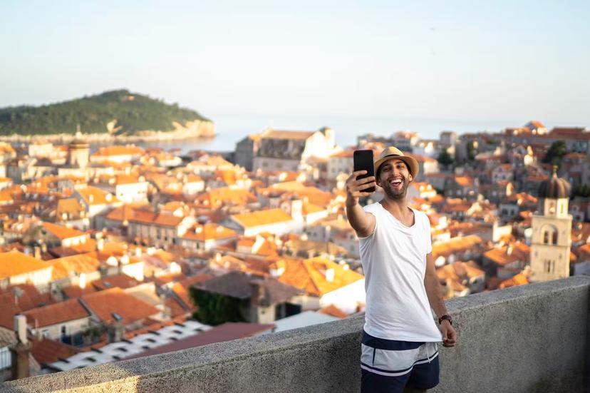 High angle view of a man taking a selfie in Dubrovnik.