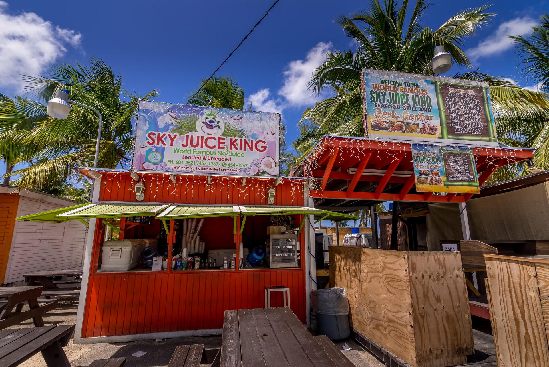 Sky-juice stalls at Arawak Cay Fish Fry, Nassau, New Providence, the Bahamas, Caribbean