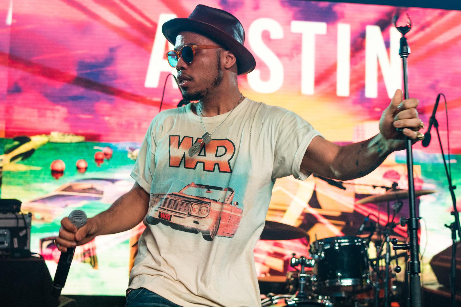 Singer, songwriter, and rapper Anderson Paak performs at a concert during SXSW 2016 in Austin, Texas