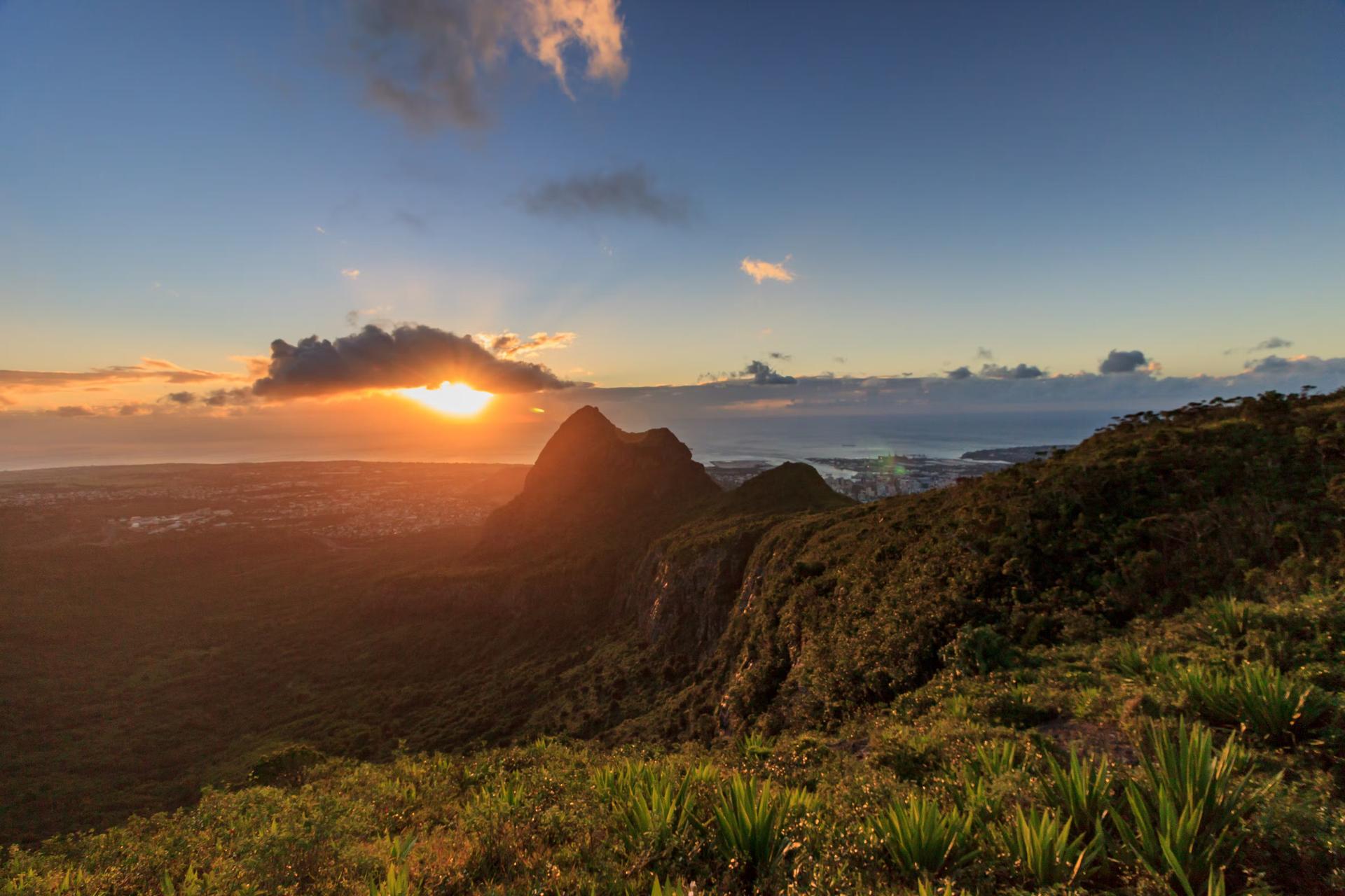 Scenic views from Le Pouce on Mauritius. While not very high, the mountains generally offer breathtaking views of the surrounding Island