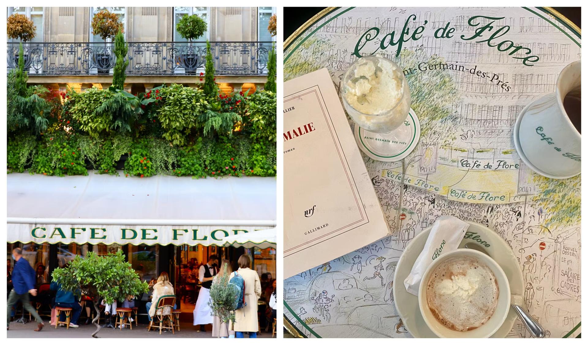 Reading in Cafe de Flore with a cup of coffee