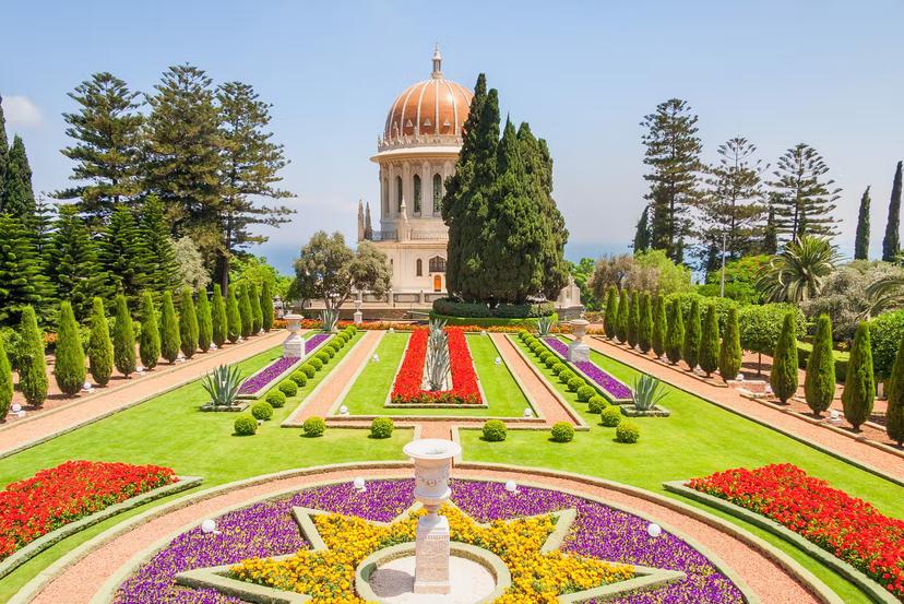 View on beautiful Bahai garden with Shrine of Bab. Haifa, Israel.