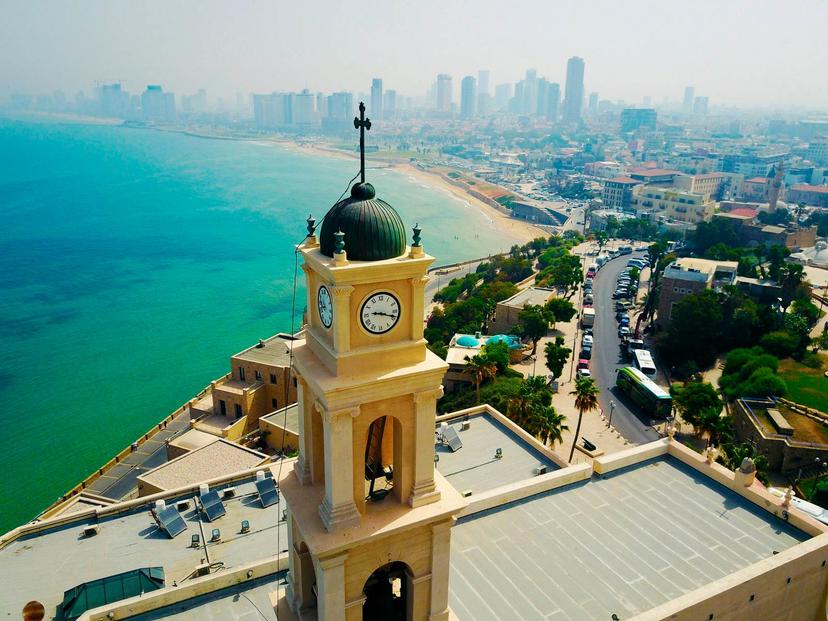 Bell tower, Jaffa, Tel Aviv, Israel, Aerial viewg