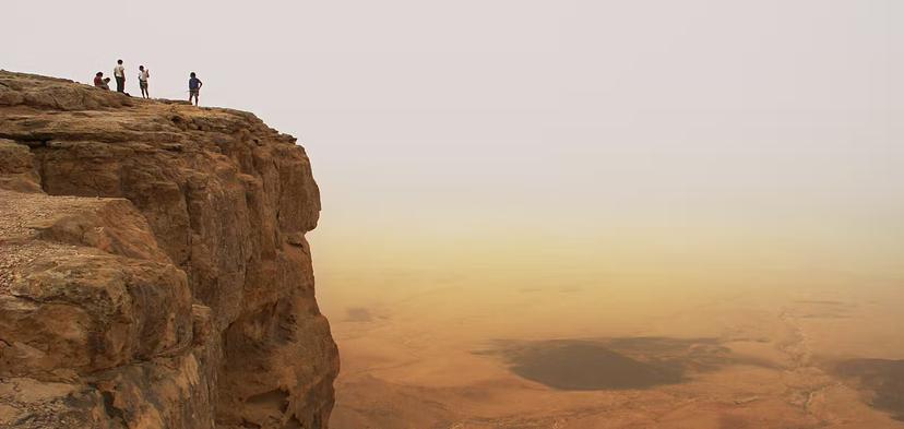 Panoramic view on cliff over the Ramon Crater in Negev Desert in Israel.