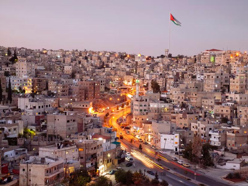 Suburbs of Amman with giant Raghadan flagpole.