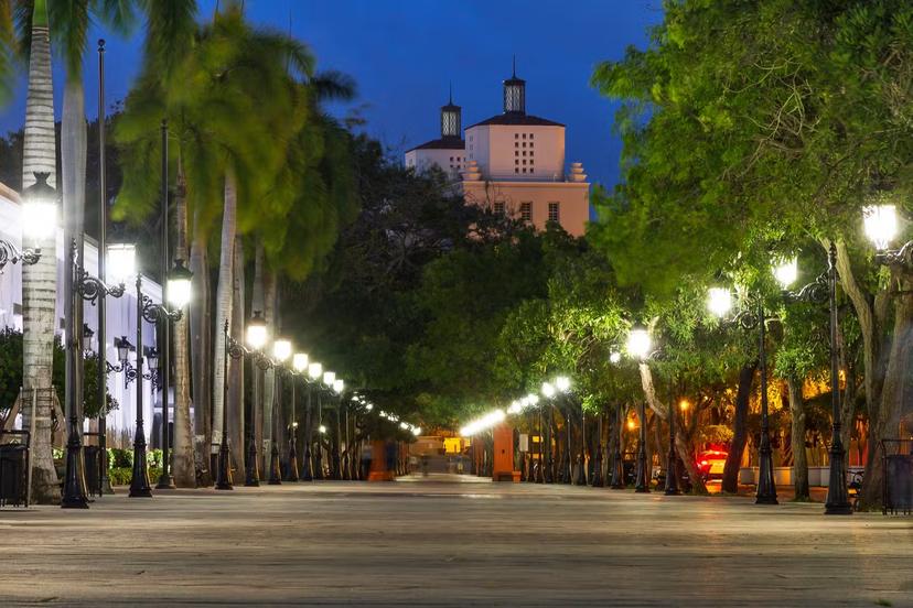 Paseo de la Princesa in old San Juan, Puerto Rico, with lanterns at night