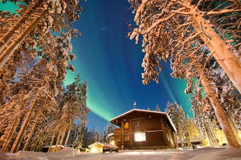 The northern lights as seen at 7 Fells Hostel in Finland