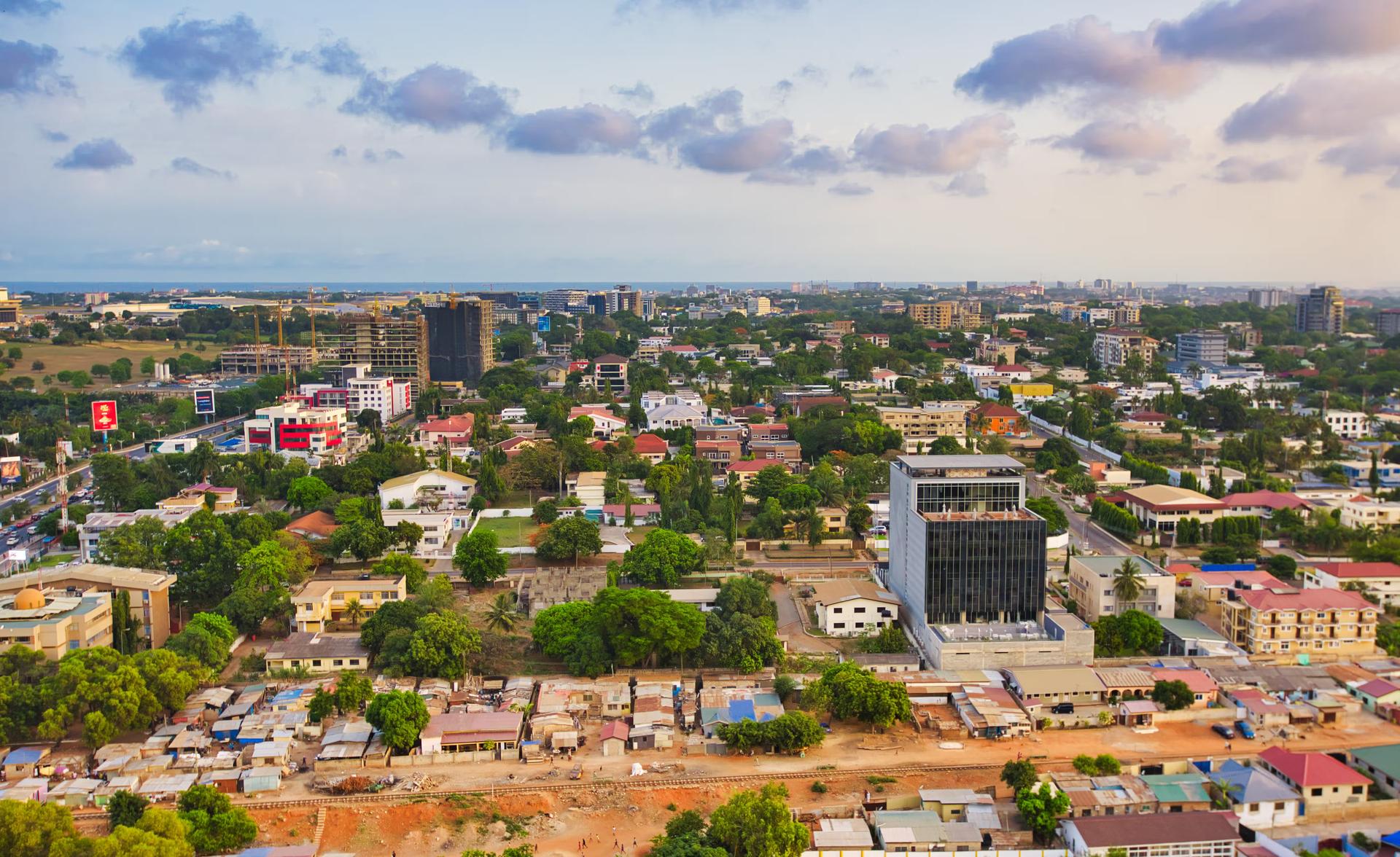 The skyline of Accra, Ghana during the day. 