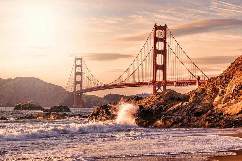 San Francisco's Golden Gate Bridge at the golden hour from Baker Beach.
